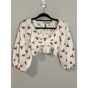 New FarmRio Cross Stitch Flowers Embroidered Crop Top Size Medium